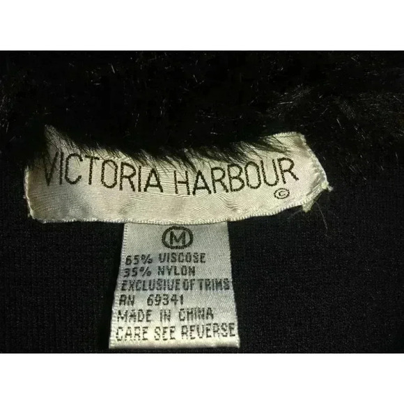 Victoria Harbour Women's Cardigan Sweater Black Floral Applique Faux Fur M - Picture 8 of 8